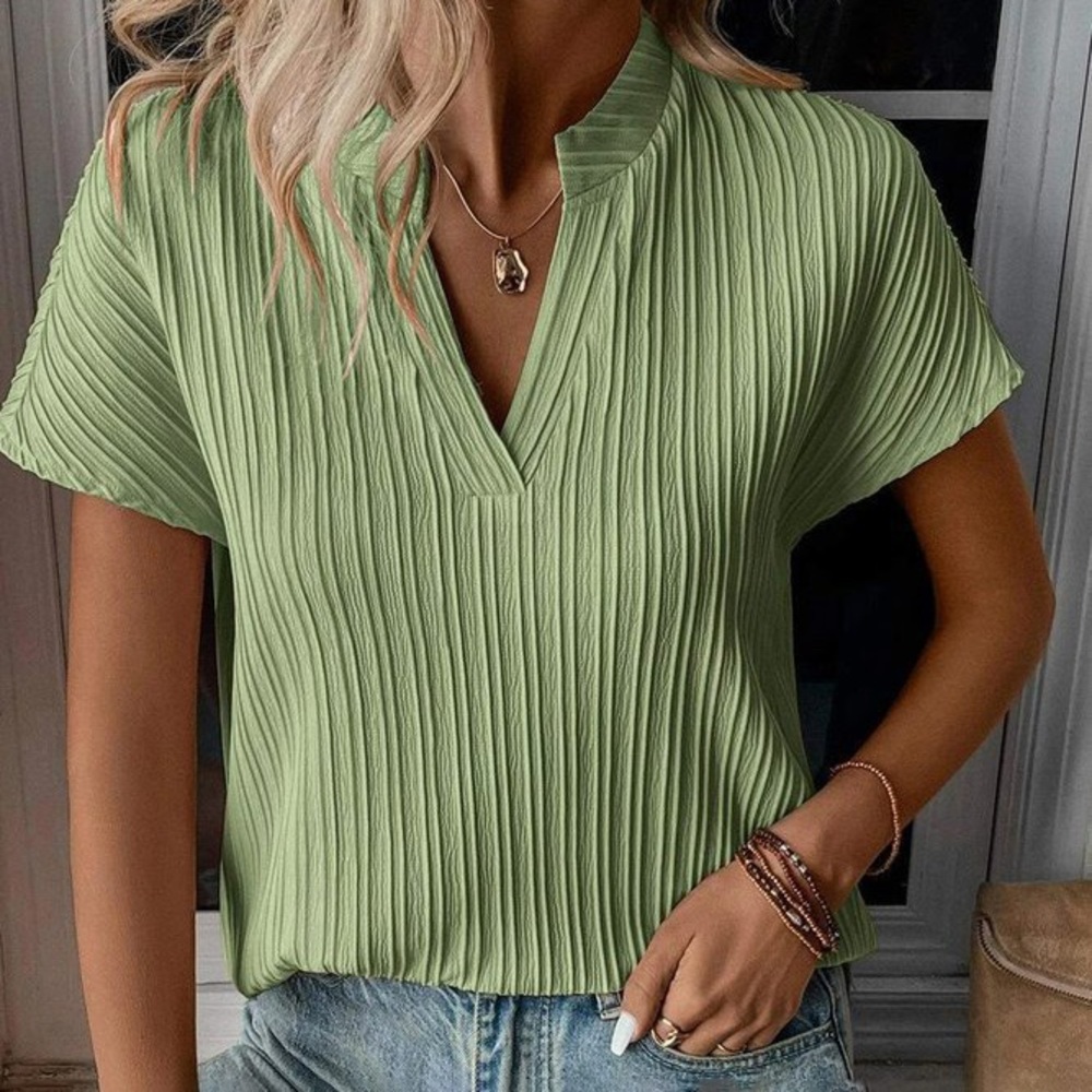 Pleated Green Women's Top